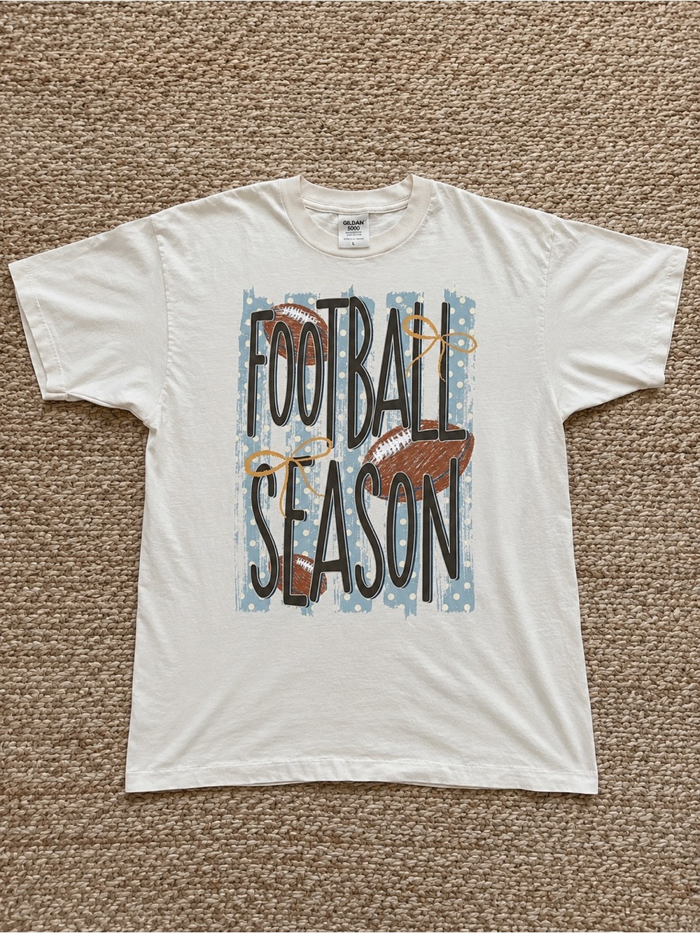 White 'Football Season' Graphic Tee with Brown & Blue Accents T-shirt
